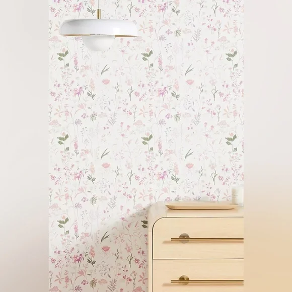 Anthropologie Layne Wallpaper Light Pink Floral Wallpaper York Wallcoverings NWT - Picture 4 of 5
